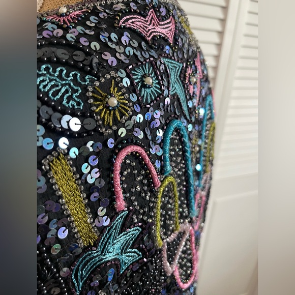 Amazing Vintage 80’s Sténay Multicolored Geometric Beaded Evening coat jacket M - Picture 9 of 16